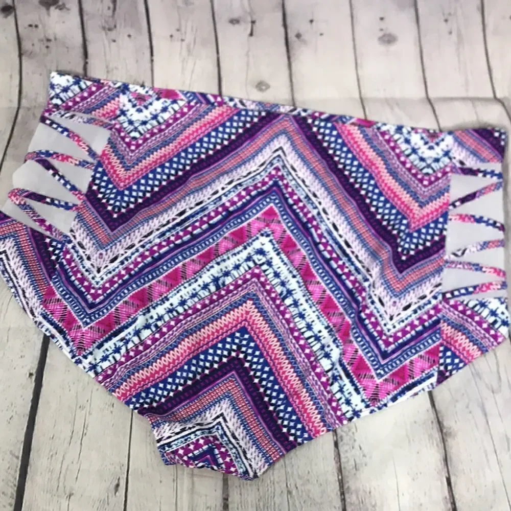 Torrid Pink MULTICOLOR CHEVRON PUSH-UP Mesh inset BIKINI BOTTOMS ONLY sz 4